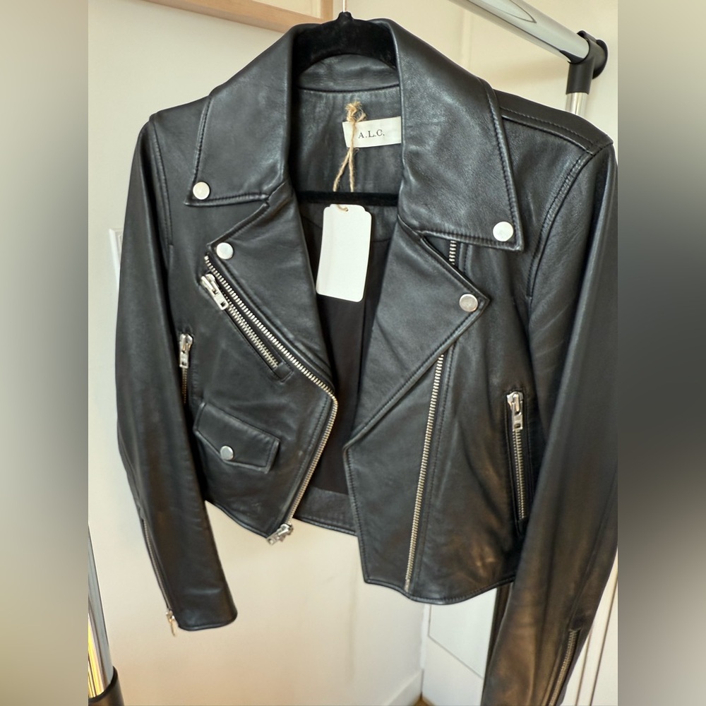 A.L.C. Women's Sleek Black Cropped Leather Jacket - Sz: Small